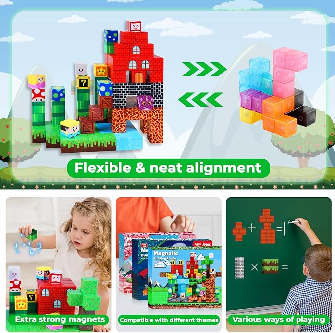 ToyUnited Magnetic Blocks-150 PCS Build Adventure Game Castle World Set - Magnetic Building Cubes Stacking, STEM Montessori Sensory Toys for Kids Boys Girls Ages 3+ Birthday Gifts