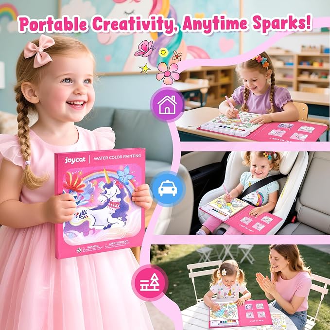 JoyCat Paint with Water Coloring Books for Toddlers (Magical Pony) | Watercolor Painting Set for Kids Ages 3-5 & 4-8, Arts & Crafts Drawing Activity Travel Toy, Birthday Gifts for Boys & Girls
