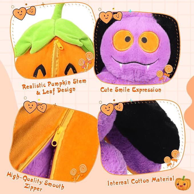 MIAODAM Halloween Pumpkin Bat Plush, Soft Reversible Stuffed for Kids