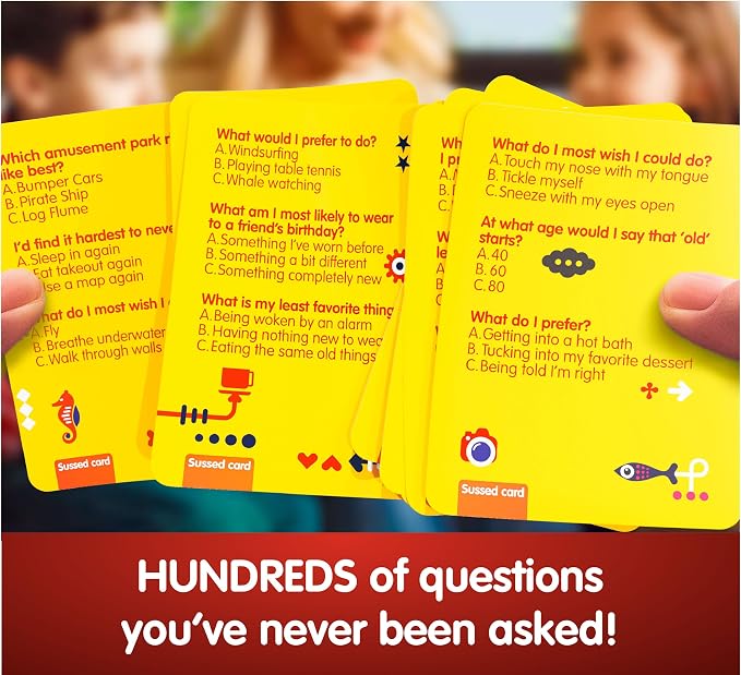 SUSSED The Wacky ‘What Would You Do’ Social Card Game - Fun & Easy for Kids - Family Travel Game for Road Trips & Car Journeys - Ages 6 & Up - Yellow Deck