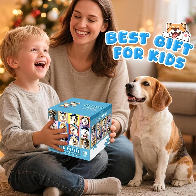 Jumbo Floor Puzzle for Kids,48 Piece Funny Dog Jigsaw Puzzle Ages 3-8 | Puppy Theme Puzzle,Extra-thick Cardboard,Preschool Learning Toy,35x24 in Completed,Ages 3-8,Birthday Gift for Boys and Girls