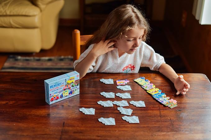 eeBoo Little Trucks and a Bus Memory & Matching Game, Ages 3+, 1-4 Players | Introduces trucks & buses. Sharpens recognition, concentration & memory skills. Includes 24 vehicle tiles, 12 pairs