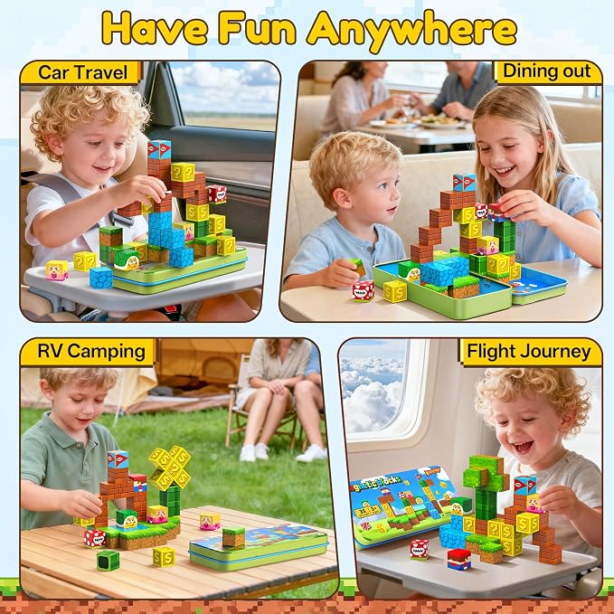 KAEILORU Magnetic Blocks Travel Toys for Kids Ages 4-8,35PCS Magnetic Cubes | STEM Learning Set with Portable Iron Storage Box Construction Learning Toys for Toddlers Ages 3-5