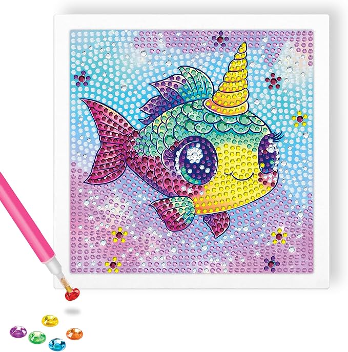Reofrey Diamond Art Kits for Kids with Frame, DIY Goldfish Diamond Painting Kits, Fun Arts and Crafts Gift for Girls & Boys Ages 4,5,6,7,8,9,10,11,12, Creative Educational Toy for Beginners (7x7 Inch)