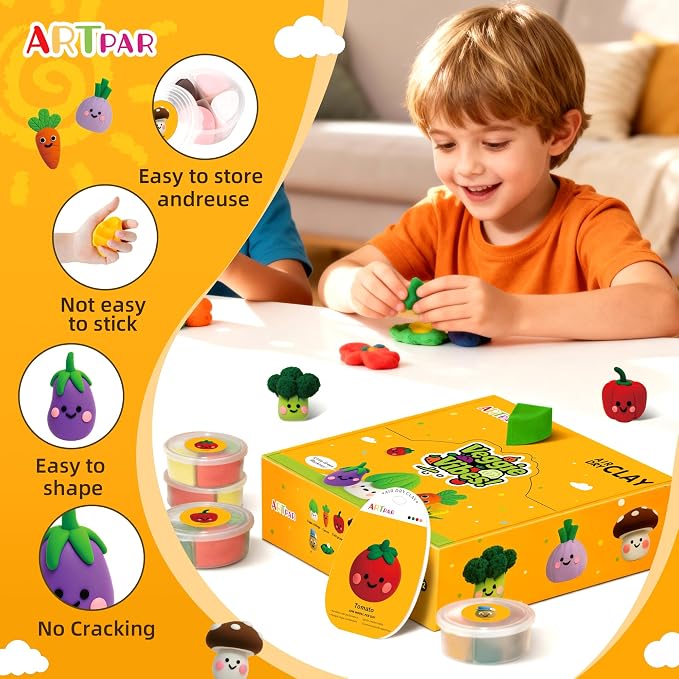 ARTPAR Air Dry Clay Kit for Kids - 12 Vegetable Modeling Magic Clay Set | Soft & Non-Sticky with Tools & Tutorials, DIY Classroom Art Activities,School Crafts & Party Favors Birthday Festive Gifts