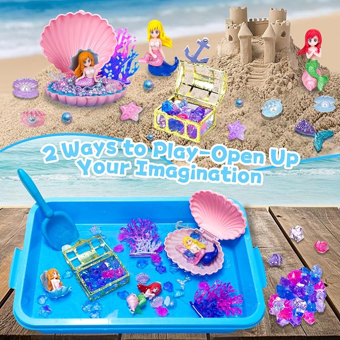 Sensory Bins for Toddlers,Sensory Sandbox Toys Play Sand Art Kit for Kids | Mermaid Play Sand Art Kit Set with Sandbox & Tools, Indoor Outdoor Beach Toys for Boys and Girls Christmas Birthday Gift