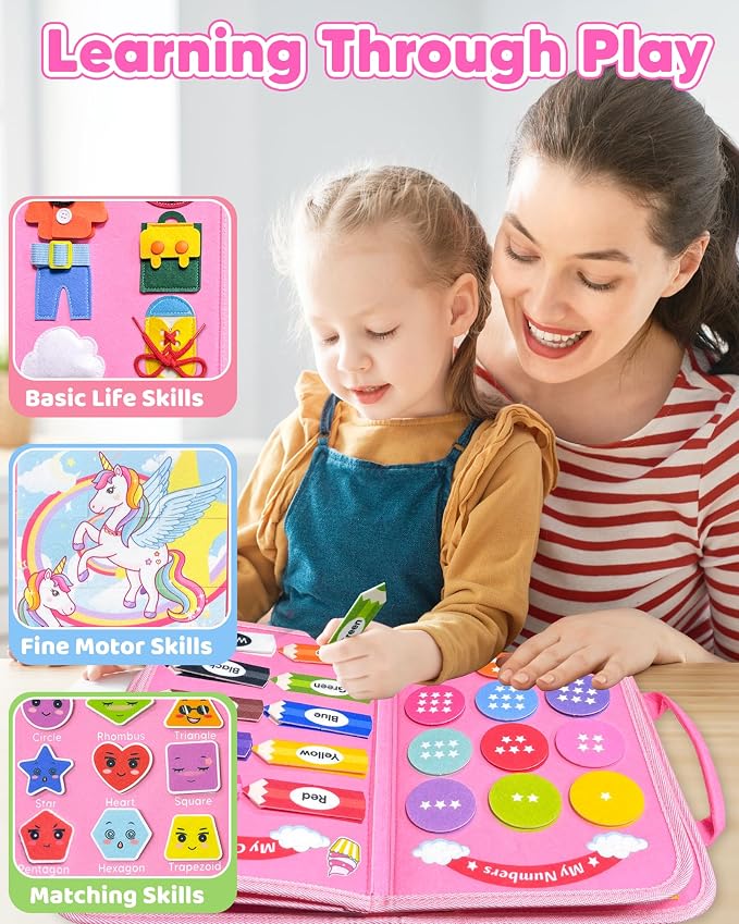 Walenty Busy Board Montessori Toys for Toddler Girl Birthday Gifts | Busy Book for Toddlers, Learning Educational Toy, Airplane Car Travel Toy, Fine Motor Skills Sensory Toys, Toddler Activities