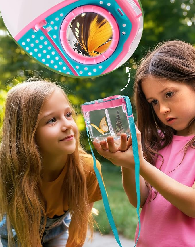 ROBUD Dual Bug Catcher for Kids,Includes 1 Pink and 1 Green, Bug Catching Kit with Bag Kit, Outdoor Exploration Set for Camping, Montessroi Toy for Kids Coming Closer to Nature，WRP61