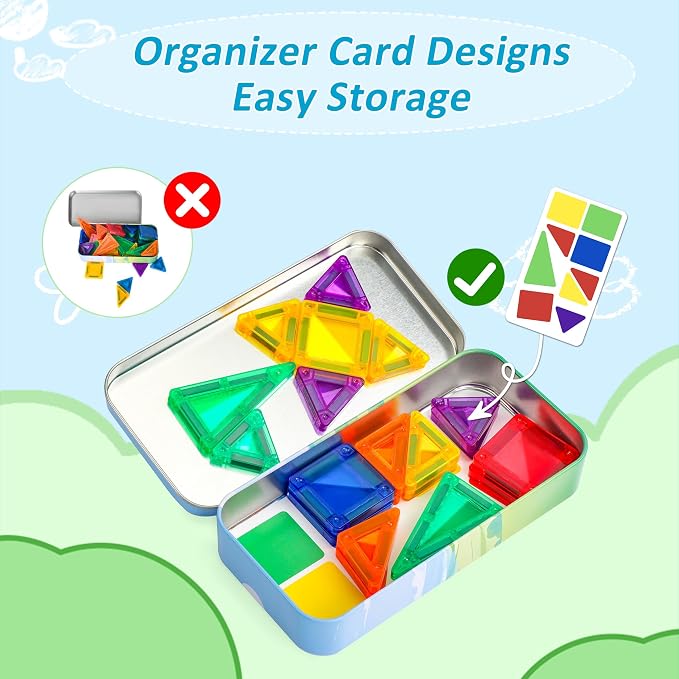 BENOKER Mini Magnetic Tiles Travel STEM Toy with Iron Box for Boys & Girls | Creative magnetic building tiles, open-ended educational STEM toy, great birthday gift for toddler boys and girls