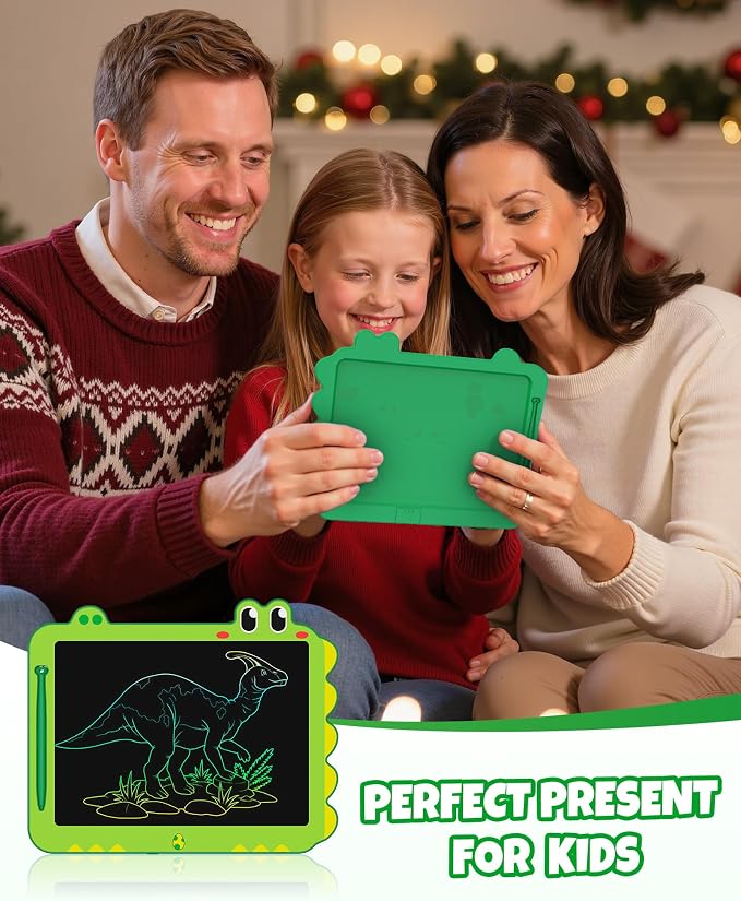 12 Inch LCD Doodle Board Tablet Toy - Green Dinosaur Drawing Pad for Kids 3-6 Years Old - Christmas and Birthday Gifts