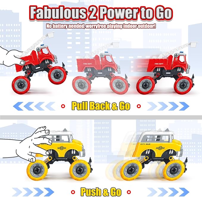 LUDILO Take Apart Toys for 6 Year Old Boy Gifts Kids Boy Toys Age 4-6-8 | 4PCS City Bus Ambulance Police Car Toy Fire Truck/Stem Assembly Electric Drill/Bday Gifts Toys for 3 4 5 6 7 Year Old Boys