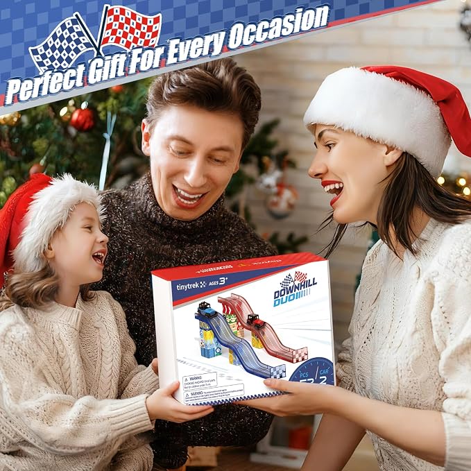 Magnetic Tiles Race Track Set, 52PCS STEM Educational | With 2 Race Cars, Montessori Sensory Travel Toys for Kids 3 4 5 6 7 8, Birthday & Holiday Gift for Boys & Girls
