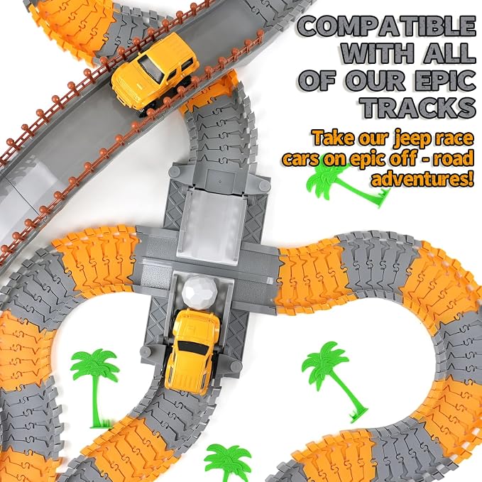 Construction Race Cars Accessories for Kids - 2-Pack Engineering Electric Toy Cars, Birthday Gifts for 3 4 5 6 7 Year Old Boys, Compatible with Construction Race Car Track Set