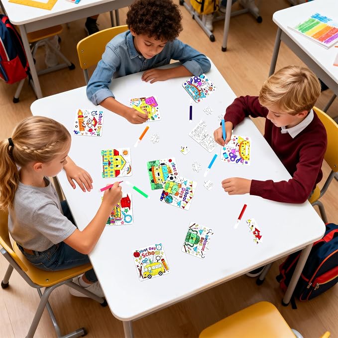 24 Sets Back to School Crafts for Kids Bulk, First Day of School DIY Arts Kits Puzzle Activities Bus Glasses Apple Pencil, Religious Jigsaw for Classroom Gifts, Party Favors, Coloring Games Supplies