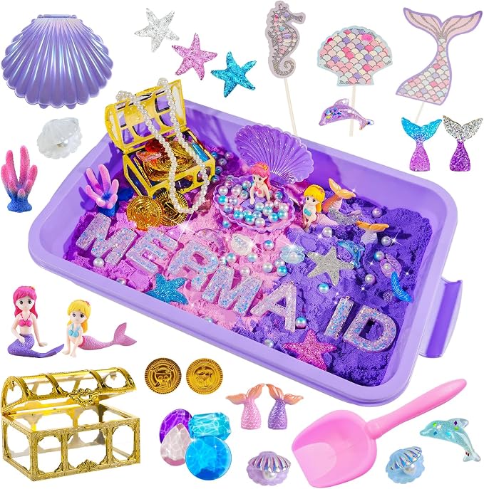 Bbiamsleep Mermaid Sensory Bin, 119 Pcs Mermaid Sensory Kit for Birthday | ﻿ Mermaid Sensory Bin Items, Mermaid Sensory Filler with Sandboxes Accessories