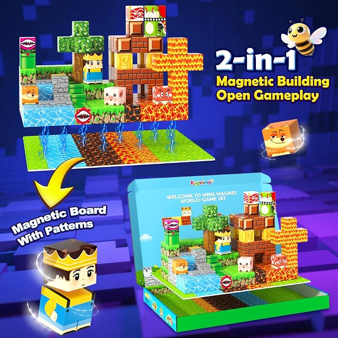 200PCS Magnetic Blocks Educational Toys for Kids Ages 3-5 4-8 3-12 Gifts | Build Mine Magnet World, STEM Sensory Stacking Toys for Kids Birthday, Back to School Gifts