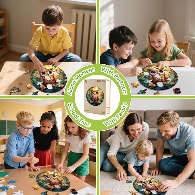 Animal Wooden Puzzles for Kids - Cute Owl | 50 Piece Puzzles for Kids Ages 4-6 - Kids Puzzle with Unique Piece Shapes - Round Puzzles for Boys and Girls (11.4 * 11.4 in)