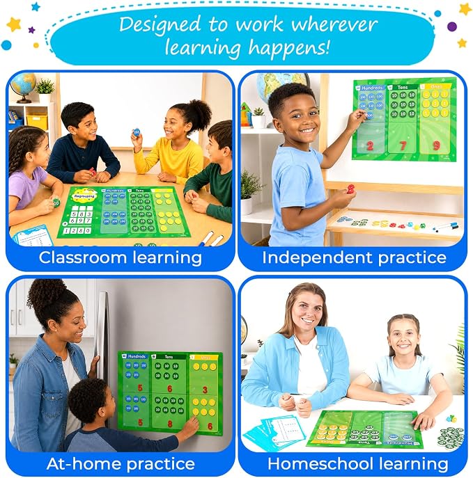 113 PCS Fun Magnetic Regrouping Activities Kit, Place Value - Simply Magic | Place Value Magnets 1st 2nd 3rd 4th Grade, Magnetic Place Value Discs Chips, Magnetic Place Value Chart Mat for Math