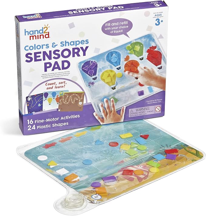 hand2mind Colors & Shapes Sensory Pad, 16 Activities, 24 Shapes, Ages 3+ | Occupational Therapy Toys, Fine Motor Toys, Toddler Sensory Toys, Calming Toys for Kids, Calm Down Corner Supplies