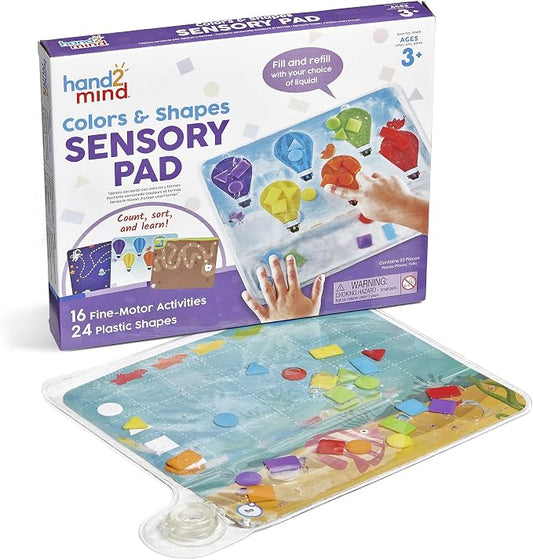 hand2mind Colors & Shapes Sensory Pad, 16 Activities, 24 Shapes, Ages 3+ | Occupational Therapy Toys, Fine Motor Toys, Toddler Sensory Toys, Calming Toys for Kids, Calm Down Corner Supplies