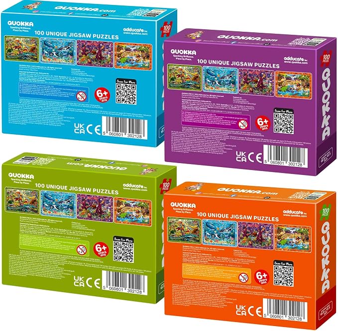 100 Piece Puzzles for Kids Ages 6-8 - 4 Jigsaw Kids Puzzles Ages 4-6 | Search and Find Educational Puzzles for Kids Ages 8-10 with Animals and Dinosaurs - Learning Kids Puzzles Ages 5-8