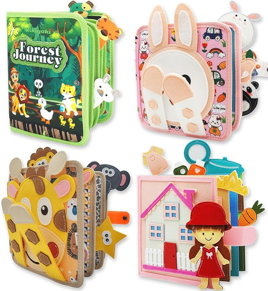 Busy Books for Toddlers 1-3, Felt Montessori Quiet Book Set, Portable Travel Plane Toys, Home, Forest, Giraffe, Rabbit Animals Educational Activity Books, Birthday Gifts for Boys & Girls