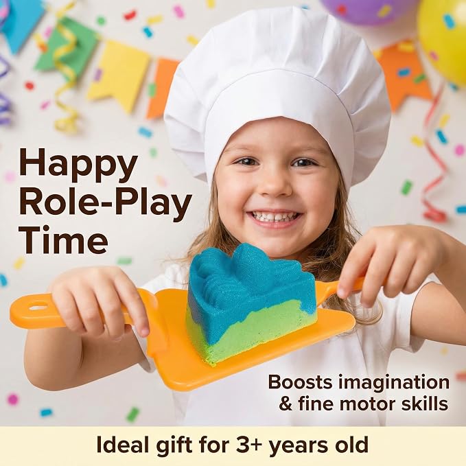 Carolart Cake Sensory Bin, Sand Baking Toys for Kids, Play Cake Sand Kit | Ice cream and dessert sensory play with colorful sensory sand, pretend bakery activity, gift for kids ages 3-8