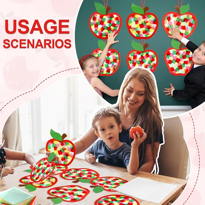 Qyeahkj 36 Set Fall Apple Suncatchers Crafts for DIY Autumn Apple Window Tissue Paper Craft Kit Hanging Decor for Back to Home Activity Art Project Birthday Party Favor Gift