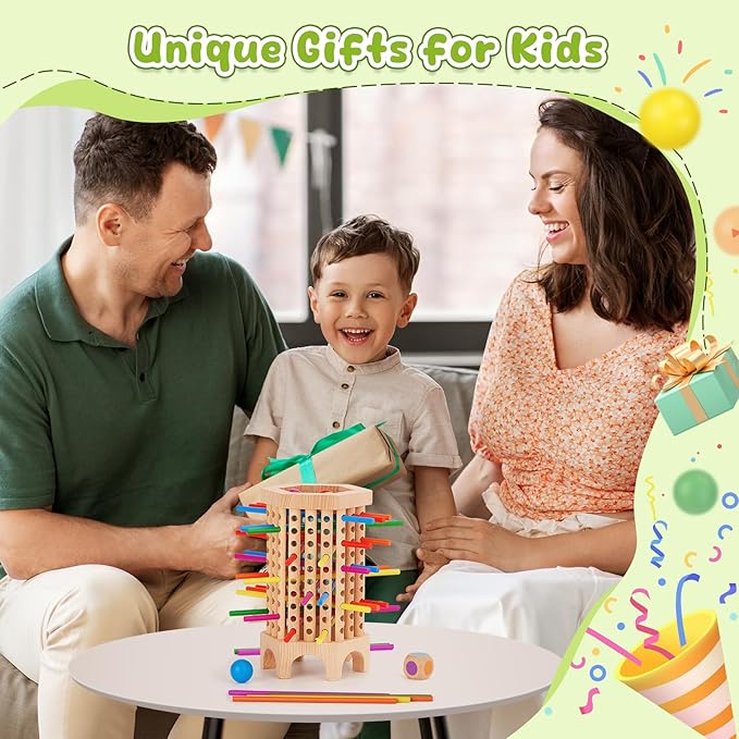 Montessori Game Wooden Board Game, 36 Colorful Wooden Sticks Dice Game | Math Educational Toy for 3 4 5 6 Year Olds, Fine Motor Skills Toy Classic Tower Game for Family Night Gift for Boys Girls
