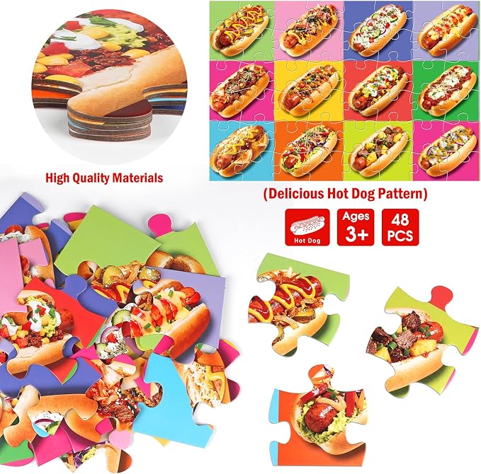 Jumbo Floor Puzzle for Kids,48 Piece Hot Dog Jigsaw Puzzle Ages 3-8 | Food-themed Learning Puzzle with Colorful Hot Dog,Extra-thick Cardboard,35x24 in Completed,Preschool Gift for Boys and Girls