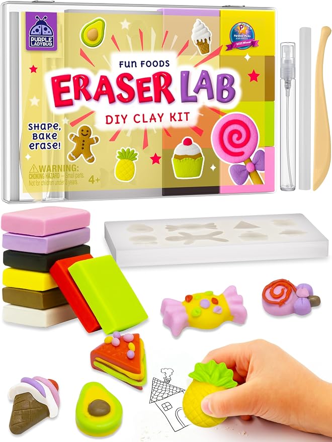 Eraser Lab DIY Clay Kit, Food-Themed, Kids Aged 4+ | 8 Clay Colors, Mold Tray & Shaping Tool, Creative Activity for Boys & Girls, Birthday Gifts