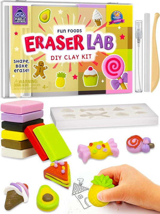Eraser Lab DIY Clay Kit, Food-Themed, Kids Aged 4+ | 8 Clay Colors, Mold Tray & Shaping Tool, Creative Activity for Boys & Girls, Birthday Gifts