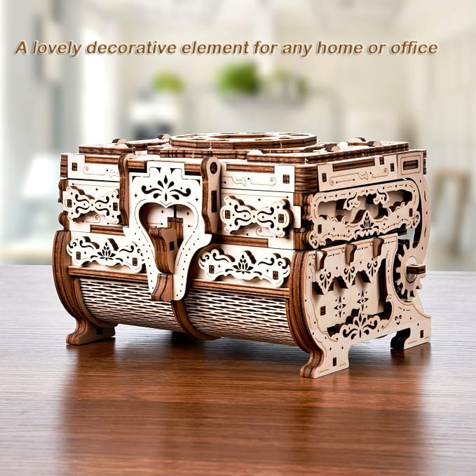 Varbertos 3D Wooden Puzzle Mechanical Treasure Box, Wood Creative Assembly Model Building Kits to Build for Adults and Teens, DIY Wooden Puzzle Hobbies Projects Gift for Women and Kids