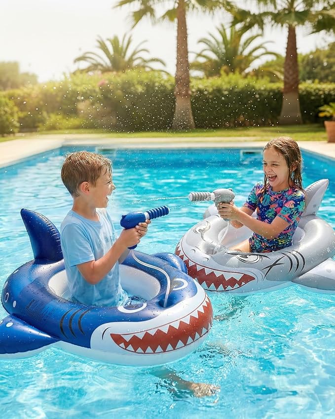 2PCS Inflatable Pool Floats Kids, Pirate Ship Pool Float with Water Gun, Pool Toys for Kids Ages 4-8, Pool Float Safety Seat Swimming Pool Games for Boys Girls