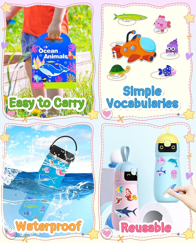 Benresive Reusable Sticker Book for Toddlers, Stickers for Kids, Travel Toy | Toddler Toys, Boys Girls Birthday Gifts, Airplane & Road Trip Essentials Kids, No Mess Waterproof Toddler Crafts Activities