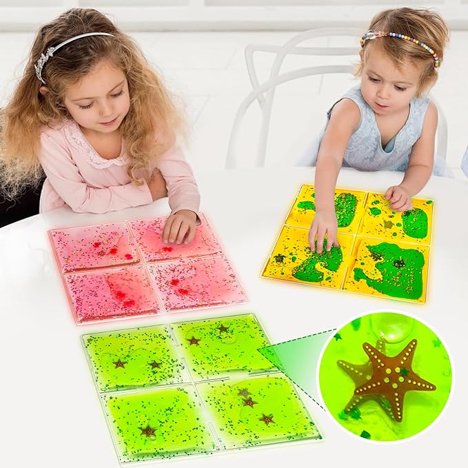 Onyoloy Liquid Sensory Soft Gel Tiles - 12" x 12" Square Multicolor Sensory Toys - Set of 9, Water Sensory Toys for Nurseries, Playrooms, Toddlers and Kids with Autism.