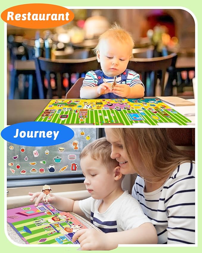 Benresive Reusable Sticker Book for Toddlers, Stickers for Kids, Travel Toy | Toddler Toys, Boys Girls Birthday Gifts, Airplane & Road Trip Essentials Kids, No Mess Waterproof Toddler Crafts Activities