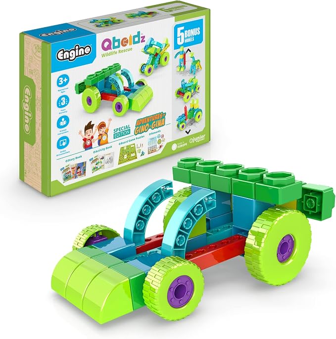 Engino: Qboidz Wildlife Rescue - Toy Vehicle Brick Building Set, 5 Bonus Models, Adventures Board Game, Story & Activity Books, STEM Play Kit, Kids 3+