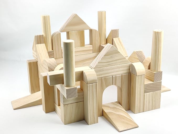 Large Wooden Blocks for Toddlers 1-3, 64Pcs Big Wood Building Blocks Set | Wooden Storage Box, Large Toddler Blocks Building and Stacking Toys Construction Set, Natural Child Safe Solid Wood Blocks