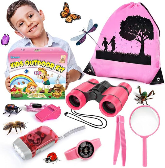 Kids Explorer Kit & Bug Catcher Kit, 7 Pcs Kids Outdoor Exploration Set | Camping Gear with Backpack & Binoculars, Ideal Outdoor Adventure Toys for Boys Girls 3-12