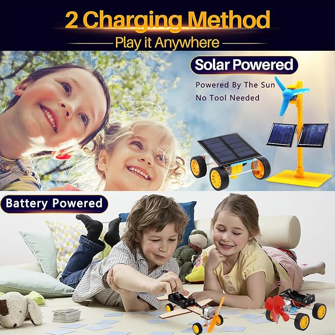 STEM Building Toys for Kids Ages 8-12, Science Experiments & Solar Car Projects (Pack of 2)