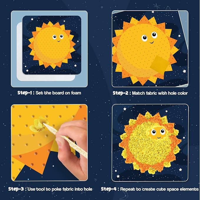 jackinthebox Poke Art Space Crafts Kits for Boys Kid, Activity Toy Ages 4-8 | 1200 fabric pieces, fun travel activities & kits, birthday gift for kids & toddler, age 4 5 6 7 8 year old, flower pressing