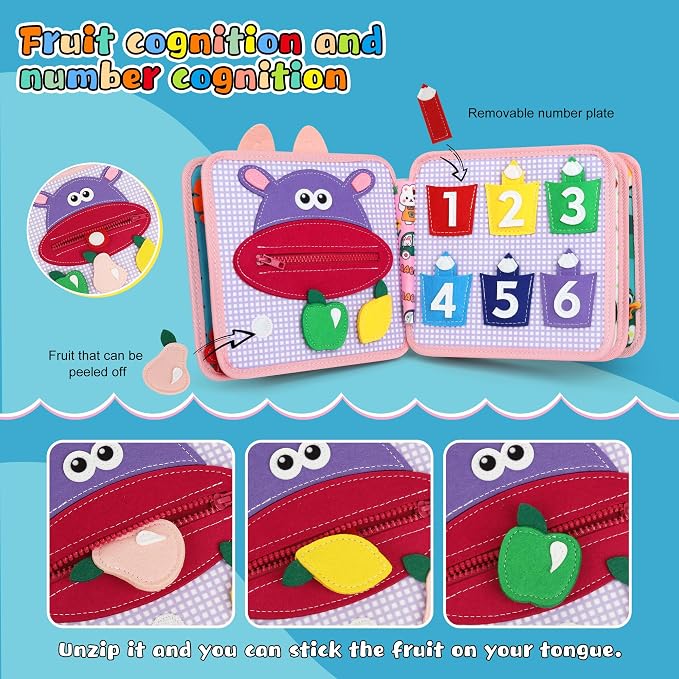 Bunny Montessori Busy Book for Toddlers 1-3 - Soft Felt Hand-Stitched Sensory Board Quiet Toy for 1 2 3 Year Old Toddler Boy Girl - Travel Essentials Educational Activity Toys Birthday Easter Gifts
