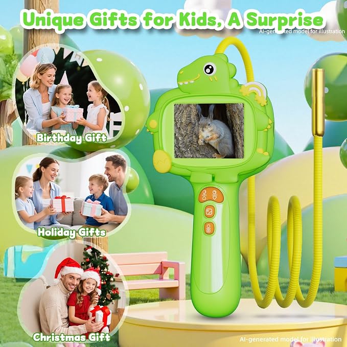 Kids Borescope Camera with Light, 2.4" Screen Kids Endoscope, Science Kits STEM Educational Toys for Boys & Girls Ages 4-12, Birthday Gifts for Indoor Outdoor Nature Explorer(Green)