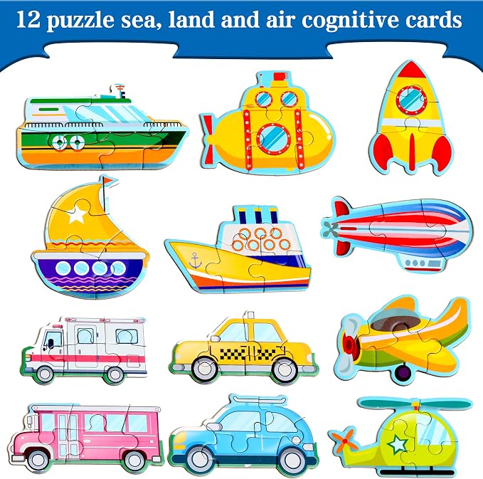 Magnetic Puzzles for Kids Ages 3-5, Travel Toddler Car Puzzle Toy | Refrigerator Magnet Game for Ages 4-6, Learning & Birthday Gift for Boys, Car Airplane Road Trip Quiet-Time Activity Toys