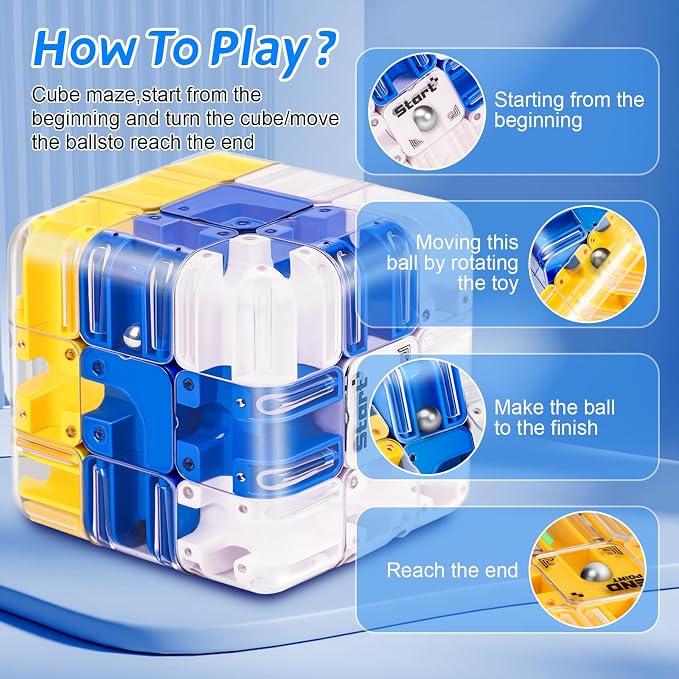 Large 3D Labyrinth Cube Puzzle for Kids 5-8 8-12, Engaging Brain Teaser Toy,Color-Match Game,Education Sensory Toys,3D Maze Cube,Birthday Gift for Kids Adults 5 6 7 8 9+ Years Old Boys (Blue)