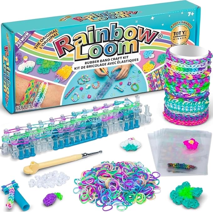 Rainbow Loom Original Rubber Band Bracelet Making Kit with Metal Hook | Complete 628-piece craft set includes 600 latex-free bands, C-clips, and loom board for Ages 7+, 2014 Toy of the Year