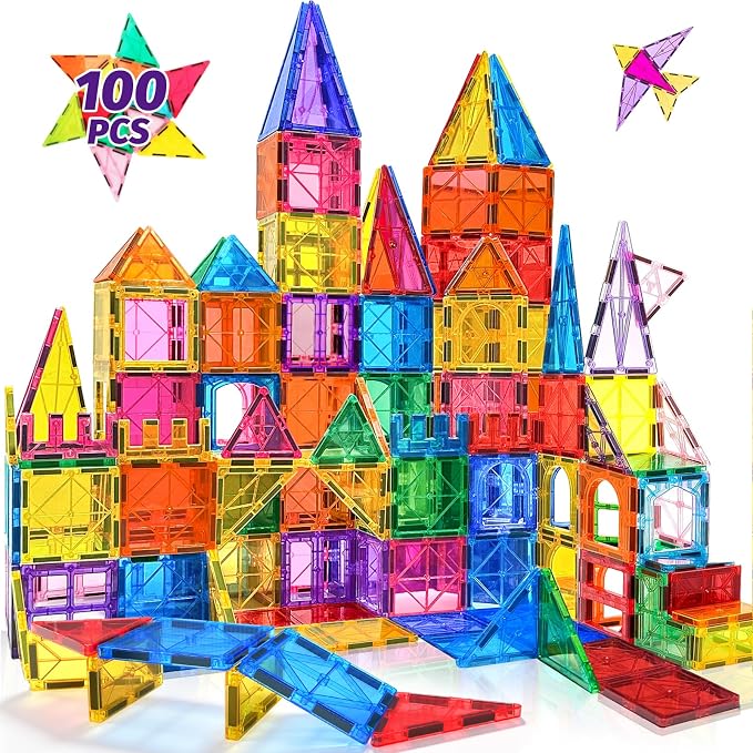 NVHH 100PCS Magnetic Tiles Blocks for Kids Ages 3-5 4-8 STEM Learning Toys | Educational Preschool Magnet Building Toys for Toddlers,Christmas Birthday Gifts for 3 4 5 6 7 8+ Year Old Boys Girls