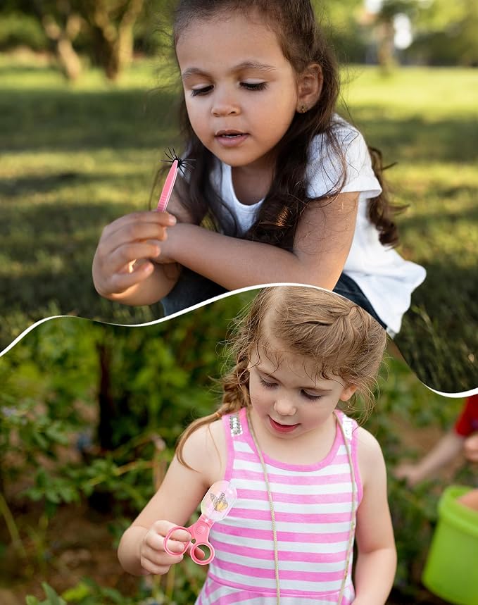 ROBUD Pink Dual Bug Catcher for Kids, Bug Catching Kit with Bag Kit, Pink Outdoor Exploration Set for Camping, Montessroi Toy for Kids Coming Closer to Nature, WRP60