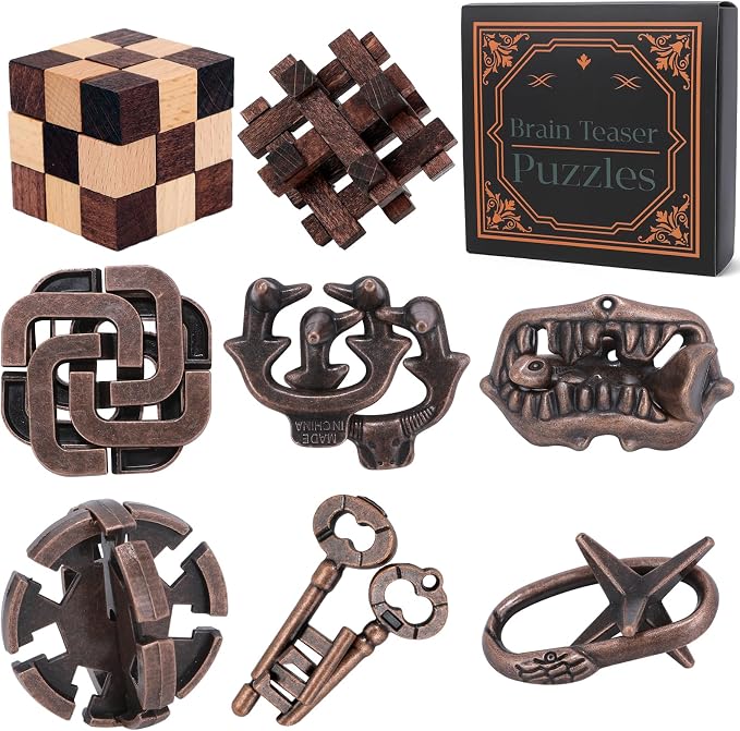 Mytothfy Brain Teaser Puzzles for Adults Teens Kids, 3D Puzzle Game Toys | 8 Pcs Wooden & Metal Unlock Interlocking Puzzle for Adults Teens, IQ Education Smart Toys, Train Family Games Party Favor